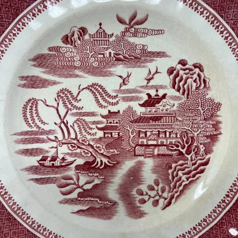 Spode Copeland Luncheon Plate Mandarin Red White Chelsea No Trim 9 Inch Vtg A‎
